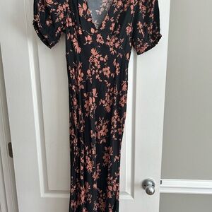 A New Day Pink Wrap Sundress with Puff Sleeves for Wedding Guest